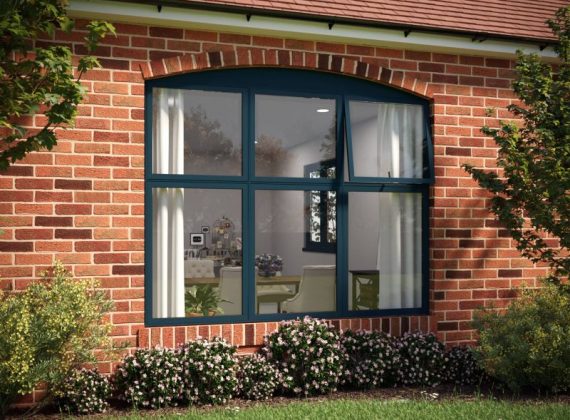 Optio 58BW Flush House CGI Red Brick Navy Window Optio 58BW Flush House CGI Red Brick Navy Window
